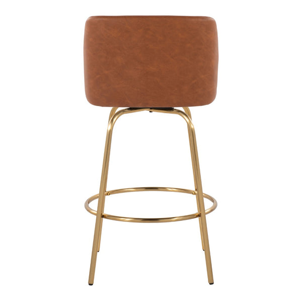 English Elm 26" Glam Swivel Counterstools Faux Leather Seat Gold Base Kitchen Island Set of 2 B202P291103