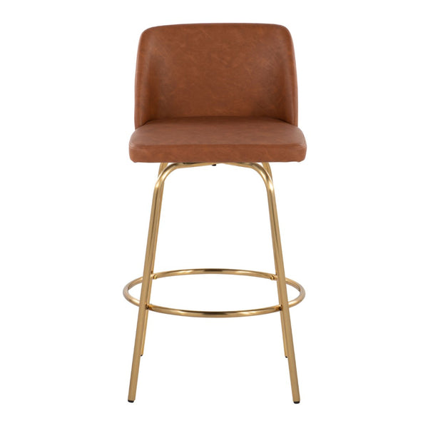 English Elm 26" Glam Swivel Counterstools Faux Leather Seat Gold Base Kitchen Island Set of 2 B202P291103