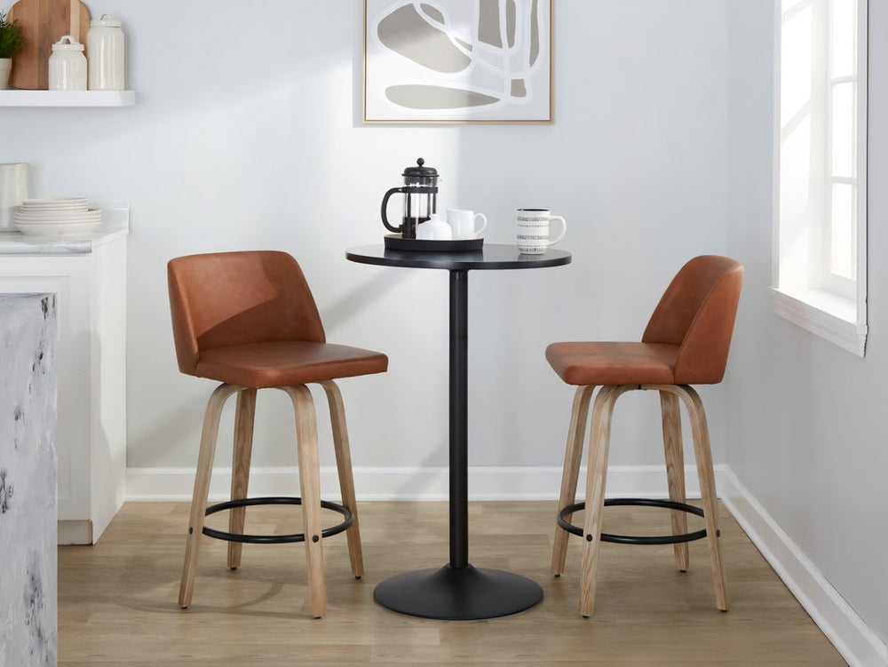 English Elm 26 Inch Swivel Counter Stools Set of 2 Faux Leather Seat Whitewashed Wood Legs Kitchen B202P291106