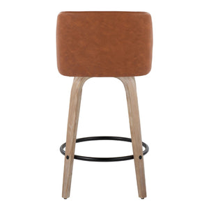 English Elm 26 Inch Swivel Counter Stools Set of 2 Faux Leather Seat Whitewashed Wood Legs Kitchen B202P291106