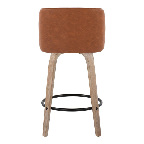 English Elm 26 Inch Swivel Counter Stools Set of 2 Faux Leather Seat Whitewashed Wood Legs Kitchen B202P291106
