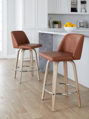 English Elm 26 Inch Swivel Counterstools with Whitewashed Wood Frame and Faux Leather Seat Set of 2 B202P291108