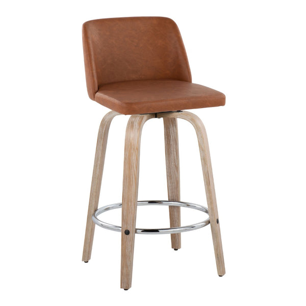 English Elm 26 Inch Swivel Counterstools with Whitewashed Wood Frame and Faux Leather Seat Set of 2 B202P291108