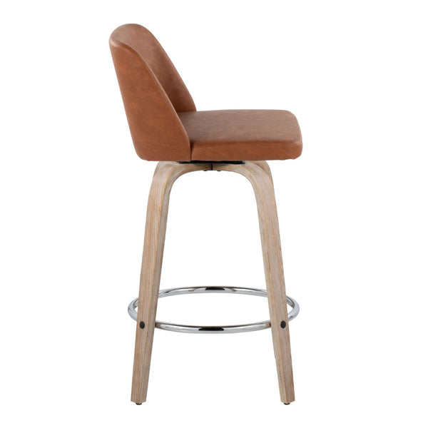English Elm 26 Inch Swivel Counterstools with Whitewashed Wood Frame and Faux Leather Seat Set of 2 B202P291108