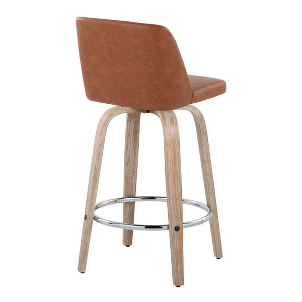 English Elm 26 Inch Swivel Counterstools with Whitewashed Wood Frame and Faux Leather Seat Set of 2 B202P291108