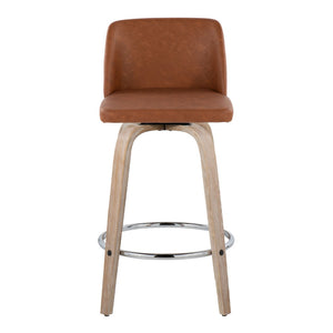 English Elm 26 Inch Swivel Counterstools with Whitewashed Wood Frame and Faux Leather Seat Set of 2 B202P291108