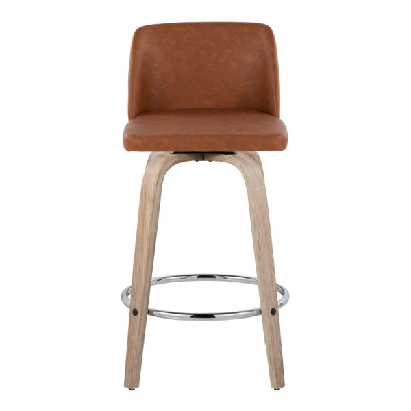 English Elm 26 Inch Swivel Counterstools with Whitewashed Wood Frame and Faux Leather Seat Set of 2 B202P291108