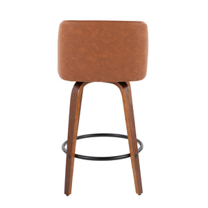 English Elm 26 Inch Mid Century Swivel Barstools Walnut Base Camel Faux Leather Set of 2 B202P291109