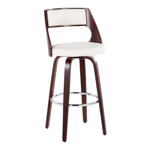 English Elm 30" Mid-century Swivel Barstools with Cherry Bentwood Legs and Faux Leather Seats Set of 2 B202P291111