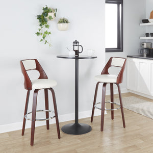 English Elm 30" Mid-century Swivel Barstools with Cherry Bentwood Legs and Faux Leather Seats Set of 2 B202P291111