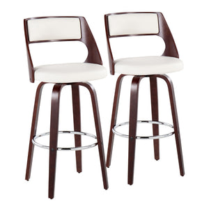 English Elm 30" Mid-century Swivel Barstools with Cherry Bentwood Legs and Faux Leather Seats Set of 2 B202P291111