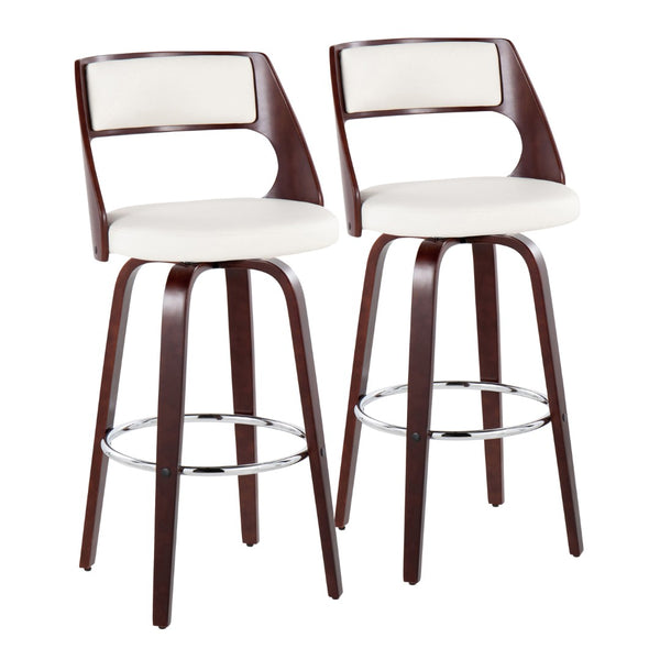 English Elm 30" Mid-century Swivel Barstools with Cherry Bentwood Legs and Faux Leather Seats Set of 2 B202P291111