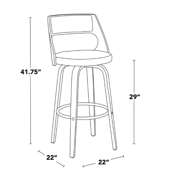 English Elm 30" Mid-century Swivel Barstools with Cherry Bentwood Legs and Faux Leather Seats Set of 2 B202P291111