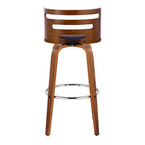English Elm 30" Mid-century Swivel Barstools Walnut Bentwood Faux Leather Seat Chrome Footrest Set of 2 B202P291112