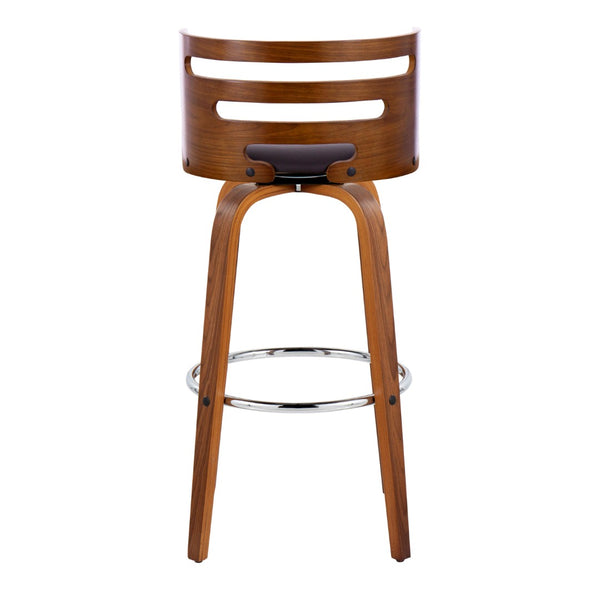 English Elm 30" Mid-century Swivel Barstools Walnut Bentwood Faux Leather Seat Chrome Footrest Set of 2 B202P291112