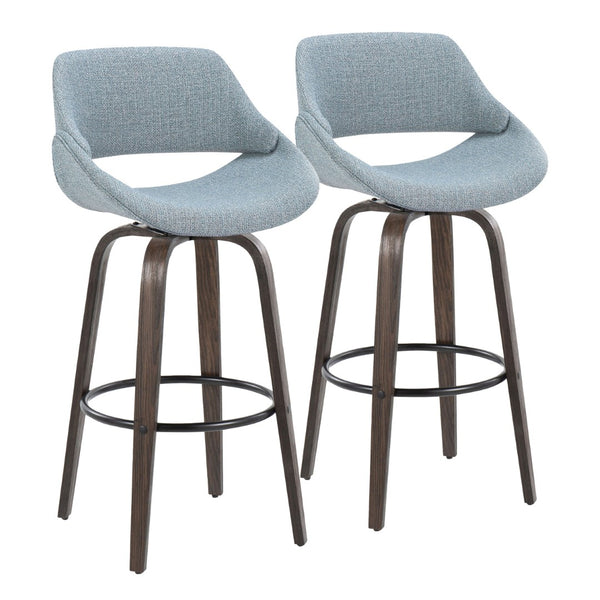 English Elm 30 Inch Mid-Century Swivel Barstools with Walnut Bentwood Legs and Upholstered Seats Set of 2 B202P291114
