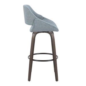 English Elm 30 Inch Mid-Century Swivel Barstools with Walnut Bentwood Legs and Upholstered Seats Set of 2 B202P291114
