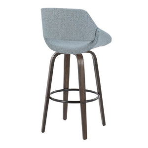 English Elm 30 Inch Mid-Century Swivel Barstools with Walnut Bentwood Legs and Upholstered Seats Set of 2 B202P291114