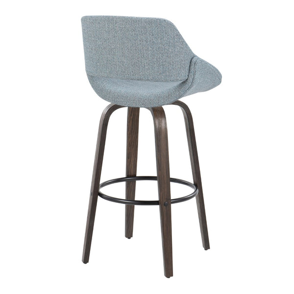 English Elm 30 Inch Mid-Century Swivel Barstools with Walnut Bentwood Legs and Upholstered Seats Set of 2 B202P291114