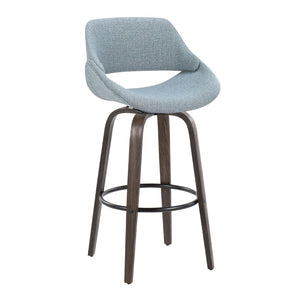 English Elm 30 Inch Mid-Century Swivel Barstools with Walnut Bentwood Legs and Upholstered Seats Set of 2 B202P291114