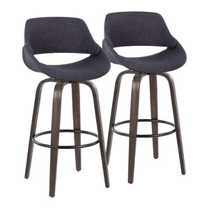 English Elm 30 Inch Mid-Century Swivel Barstools with Walnut Bentwood Legs and Charcoal Seats Set of 2 B202P291115