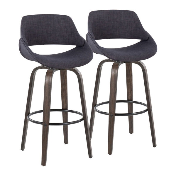 English Elm 30 Inch Mid-Century Swivel Barstools with Walnut Bentwood Legs and Charcoal Seats Set of 2 B202P291115