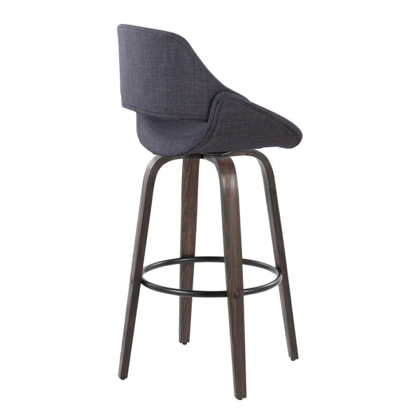 English Elm 30 Inch Mid-Century Swivel Barstools with Walnut Bentwood Legs and Charcoal Seats Set of 2 B202P291115
