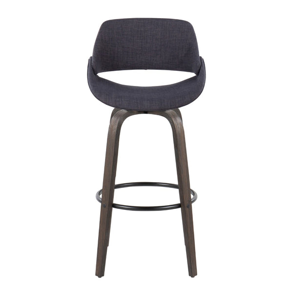 English Elm 30 Inch Mid-Century Swivel Barstools with Walnut Bentwood Legs and Charcoal Seats Set of 2 B202P291115