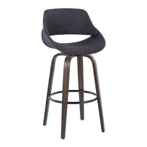 English Elm 30 Inch Mid-Century Swivel Barstools with Walnut Bentwood Legs and Charcoal Seats Set of 2 B202P291115