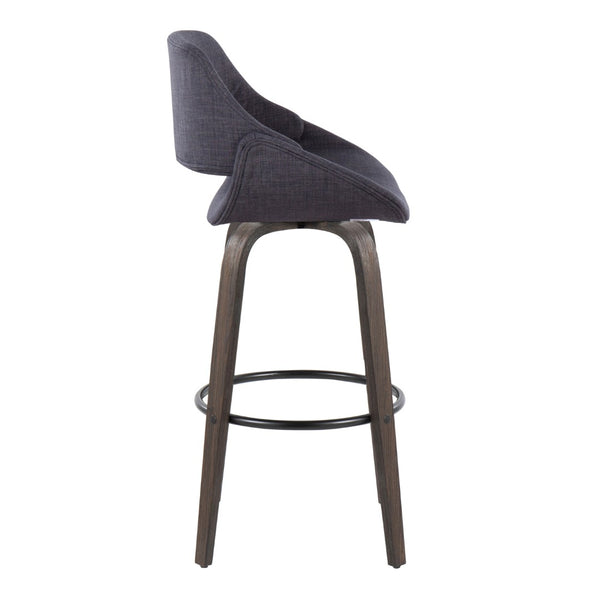 English Elm 30 Inch Mid-Century Swivel Barstools with Walnut Bentwood Legs and Charcoal Seats Set of 2 B202P291115