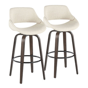 English Elm 30 Inch Mid-Century Swivel Barstools with Walnut Bentwood Legs and Cream Upholstery Set of 2 B202P291116