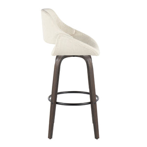 English Elm 30 Inch Mid-Century Swivel Barstools with Walnut Bentwood Legs and Cream Upholstery Set of 2 B202P291116