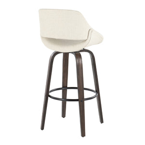 English Elm 30 Inch Mid-Century Swivel Barstools with Walnut Bentwood Legs and Cream Upholstery Set of 2 B202P291116