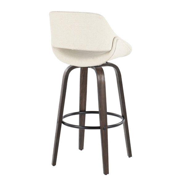 English Elm 30 Inch Mid-Century Swivel Barstools with Walnut Bentwood Legs and Cream Upholstery Set of 2 B202P291116