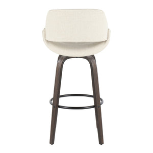 English Elm 30 Inch Mid-Century Swivel Barstools with Walnut Bentwood Legs and Cream Upholstery Set of 2 B202P291116