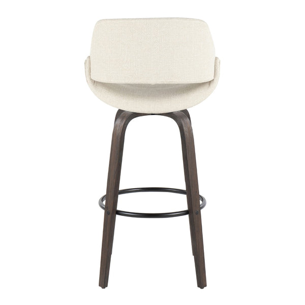 English Elm 30 Inch Mid-Century Swivel Barstools with Walnut Bentwood Legs and Cream Upholstery Set of 2 B202P291116