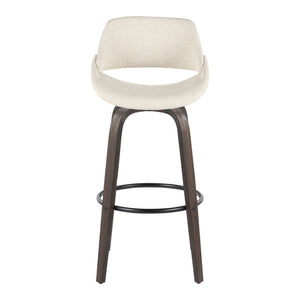 English Elm 30 Inch Mid-Century Swivel Barstools with Walnut Bentwood Legs and Cream Upholstery Set of 2 B202P291116