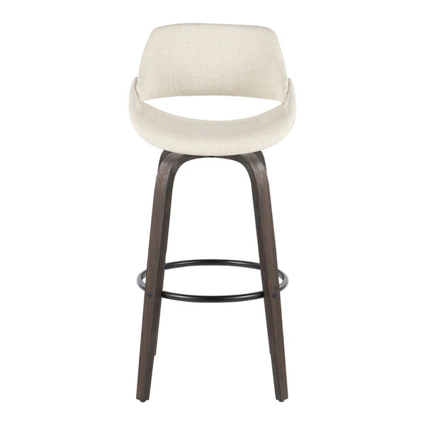 English Elm 30 Inch Mid-Century Swivel Barstools with Walnut Bentwood Legs and Cream Upholstery Set of 2 B202P291116