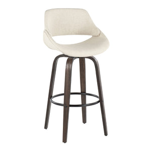 English Elm 30 Inch Mid-Century Swivel Barstools with Walnut Bentwood Legs and Cream Upholstery Set of 2 B202P291116