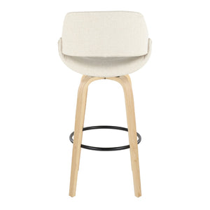 English Elm 30 Inch Mid-Century Swivel Barstools with Natural Wood Legs and Cream Fabric Set of 2 B202P291117