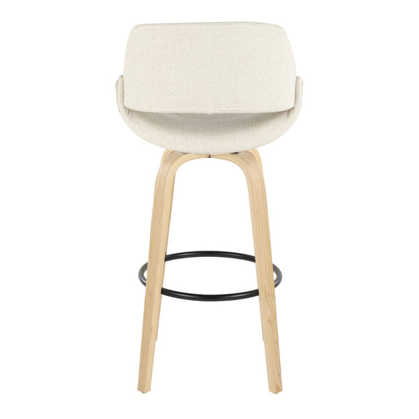 English Elm 30 Inch Mid-Century Swivel Barstools with Natural Wood Legs and Cream Fabric Set of 2 B202P291117