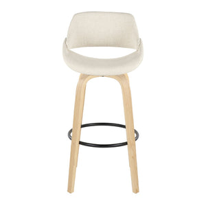 English Elm 30 Inch Mid-Century Swivel Barstools with Natural Wood Legs and Cream Fabric Set of 2 B202P291117
