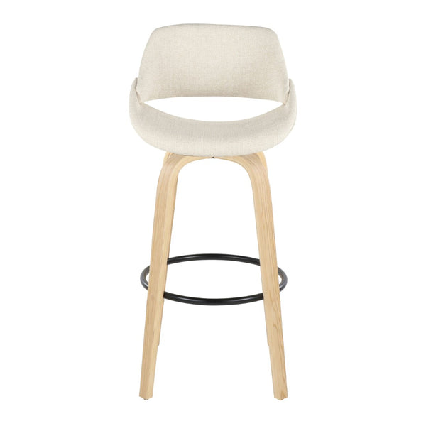 English Elm 30 Inch Mid-Century Swivel Barstools with Natural Wood Legs and Cream Fabric Set of 2 B202P291117