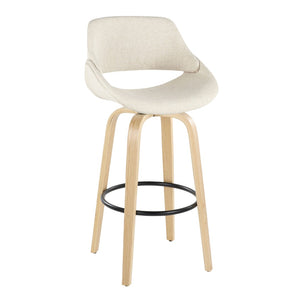 English Elm 30 Inch Mid-Century Swivel Barstools with Natural Wood Legs and Cream Fabric Set of 2 B202P291117