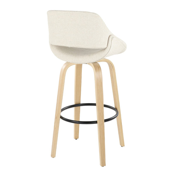 English Elm 30 Inch Mid-Century Swivel Barstools with Natural Wood Legs and Cream Fabric Set of 2 B202P291117