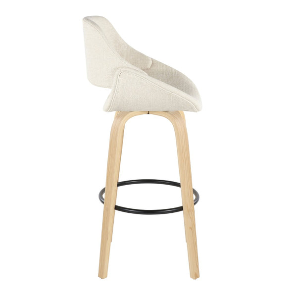 English Elm 30 Inch Mid-Century Swivel Barstools with Natural Wood Legs and Cream Fabric Set of 2 B202P291117