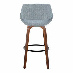 English Elm 30 Inch Mid-Century Swivel Barstools with Walnut Legs and Blue Fabric Upholstery Set of 2 B202P291118