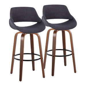 English Elm 30 Inch Mid-Century Swivel Barstools with Walnut Bent Wood Legs and Charcoal Fabric Set of 2 B202P291119
