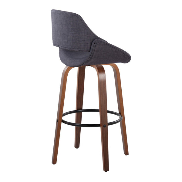 English Elm 30 Inch Mid-Century Swivel Barstools with Walnut Bent Wood Legs and Charcoal Fabric Set of 2 B202P291119