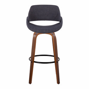 English Elm 30 Inch Mid-Century Swivel Barstools with Walnut Bent Wood Legs and Charcoal Fabric Set of 2 B202P291119